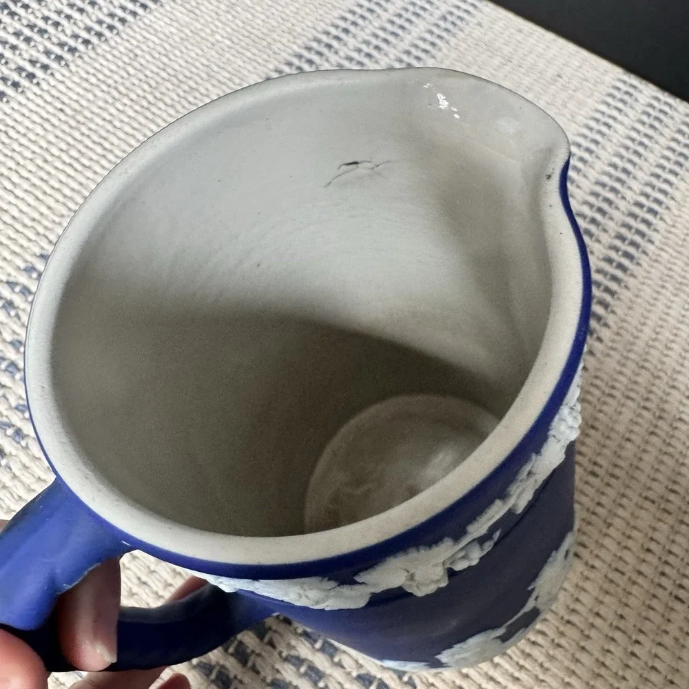 Vintage Wedgwood Dark Blue Jasperware Water Pitcher 7 3/8